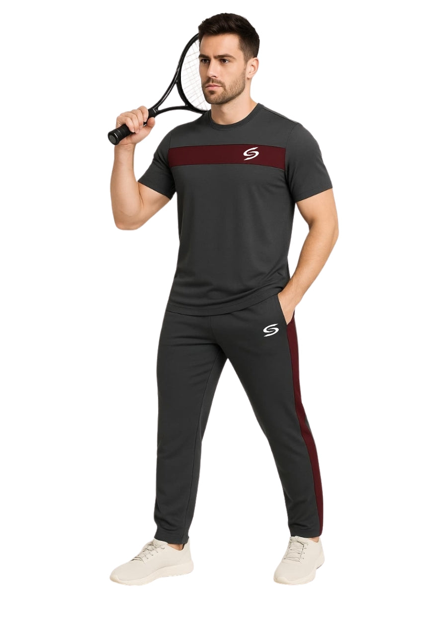 Men’s Dry-Fit Tracksuit-Grey/Maroon combo#156