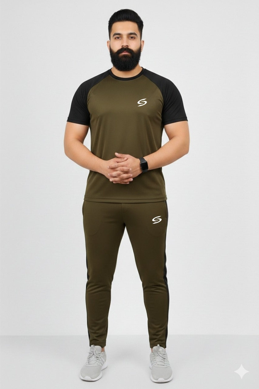 Men’s Dry-Fit Tracksuit-Olive Green/Black combo#157