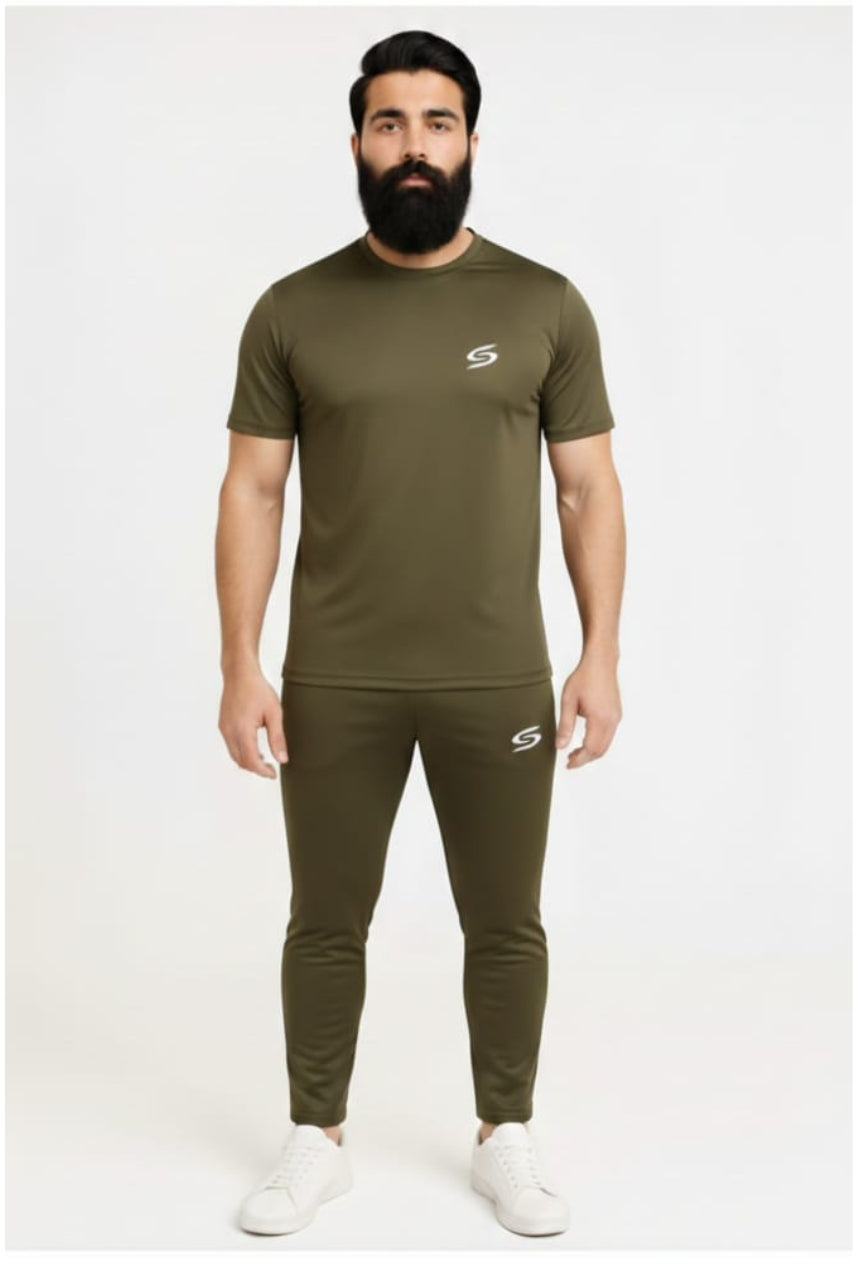 Men’s Dry-Fit Tracksuit-Full Olive Green #159