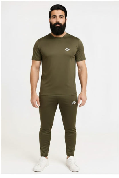 Men’s Dry-Fit Tracksuit-Full Olive Green #159 - Superwear