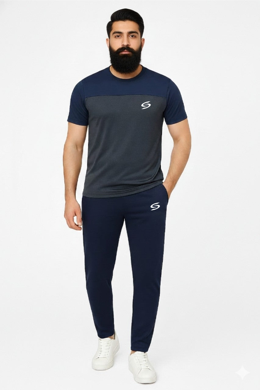 Men’s Dry-Fit Tracksuit-Olive Grey/Navy Blue combo#160
