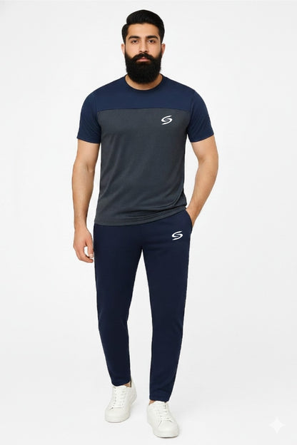 Men’s Dry-Fit Tracksuit-Olive Grey/Navy Blue combo#160 - Superwear