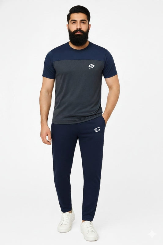 Men’s Dry-Fit Tracksuit-Olive Grey/Navy Blue combo#160 - Superwear