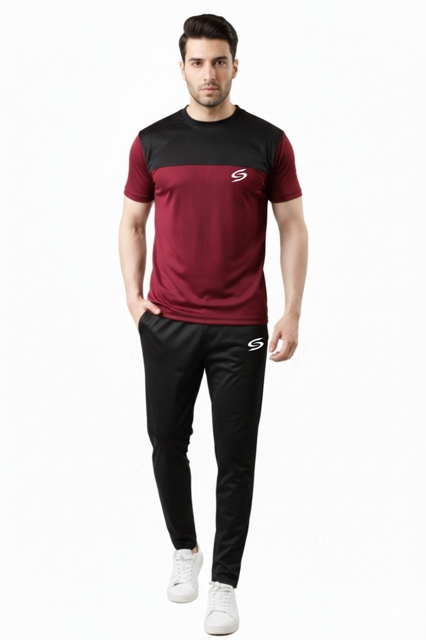 Men’s Dry-Fit Tracksuit-Maroon/Black combo#161