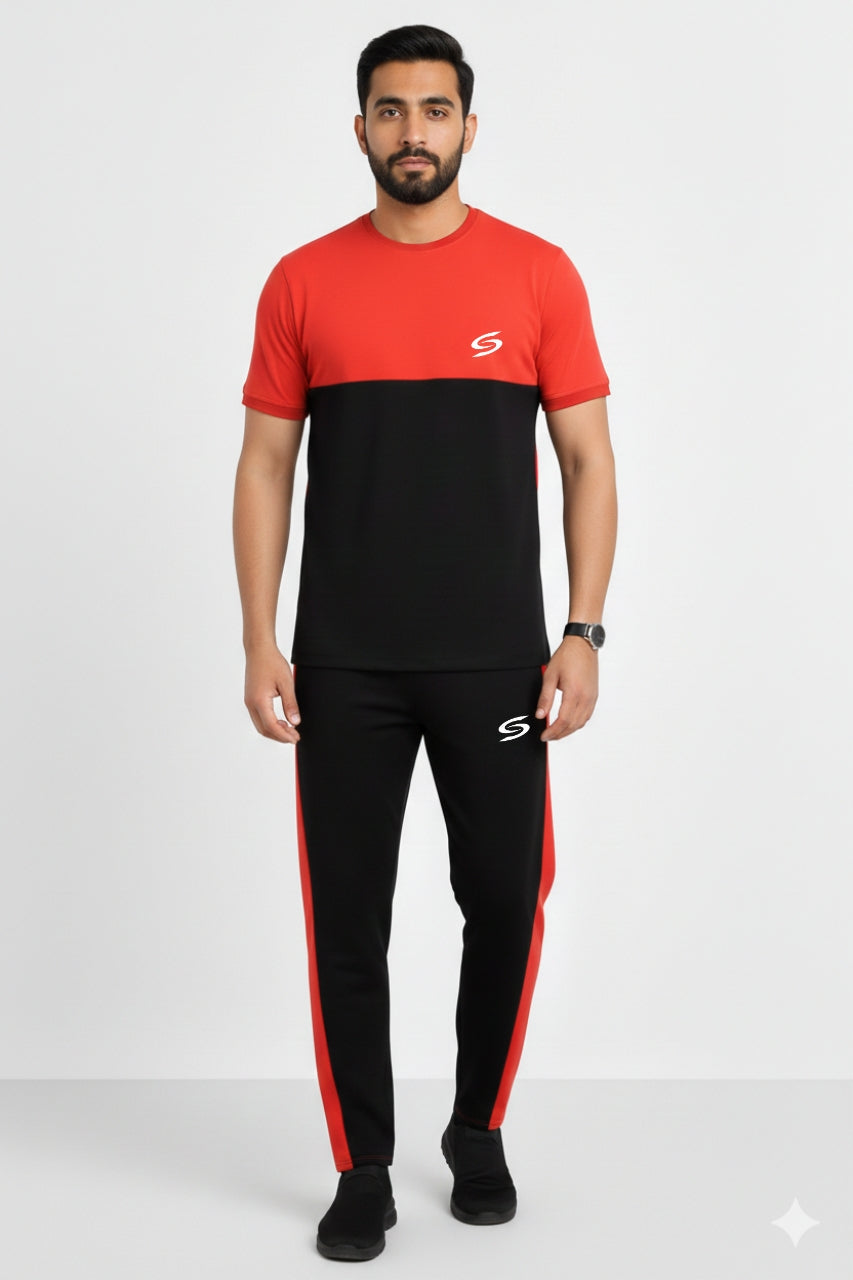 Men’s Dry-Fit Tracksuit-Red/Black combo#164