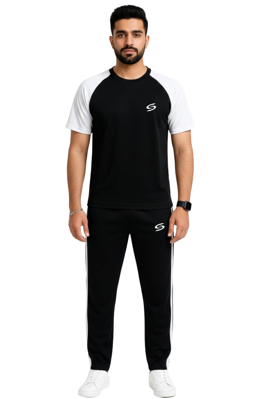 Men’s Dry-Fit Tracksuit-Black/White combo#165