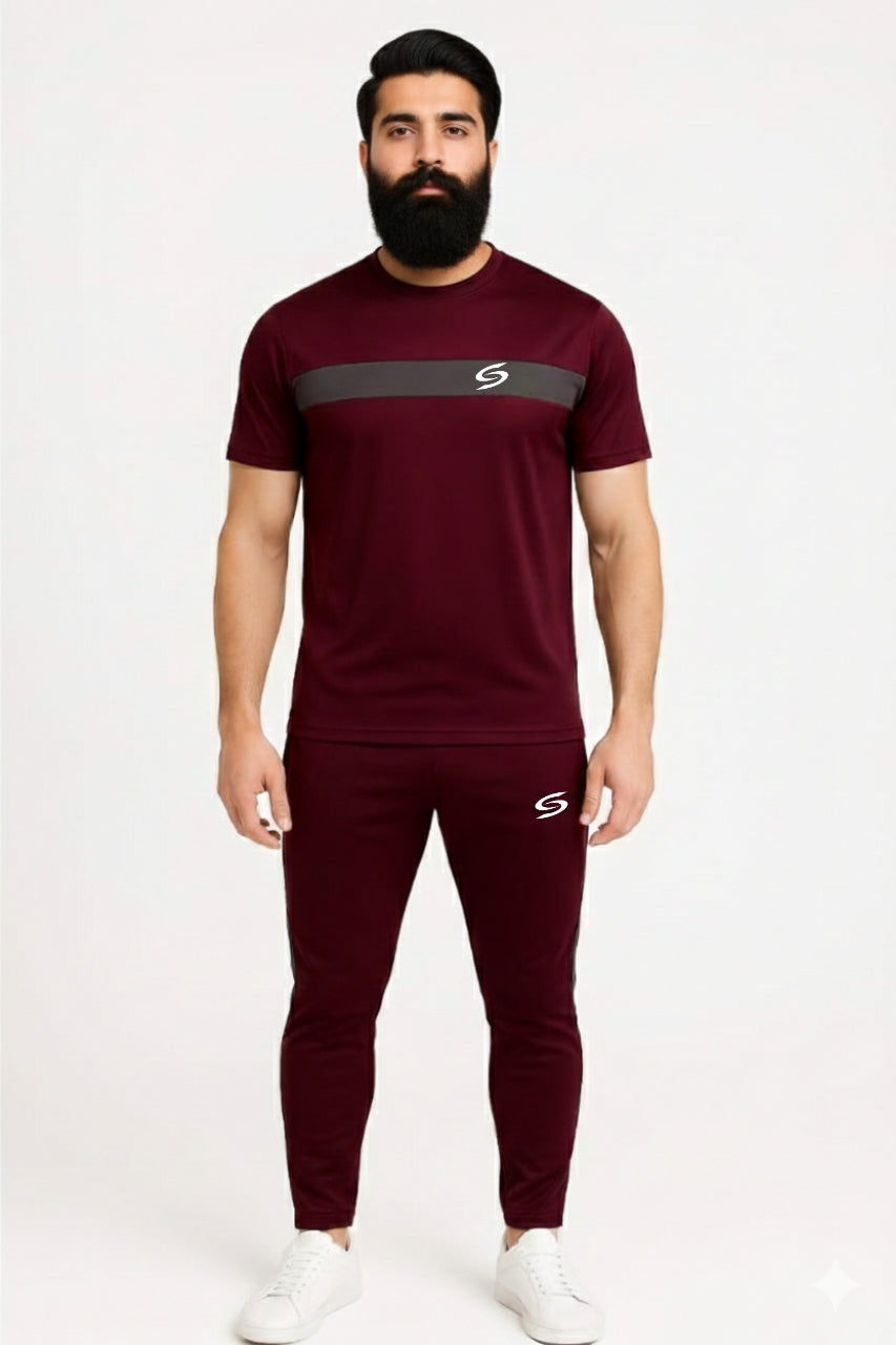 Men’s Dry-Fit Tracksuit-Maroon/Grey combo#166