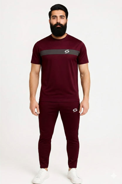 Men’s Dry-Fit Tracksuit-Maroon/Grey combo#166 - Superwear