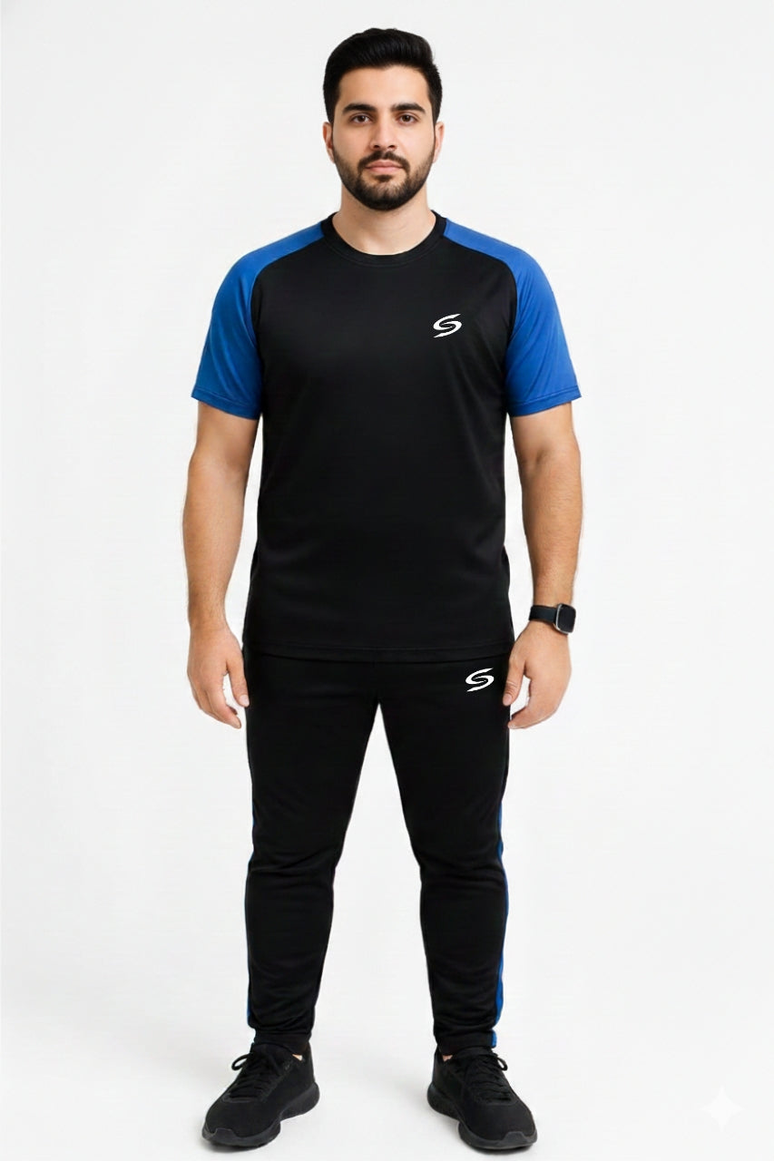 Men’s Dry-Fit Tracksuit-Black/Royal Blue combo#167