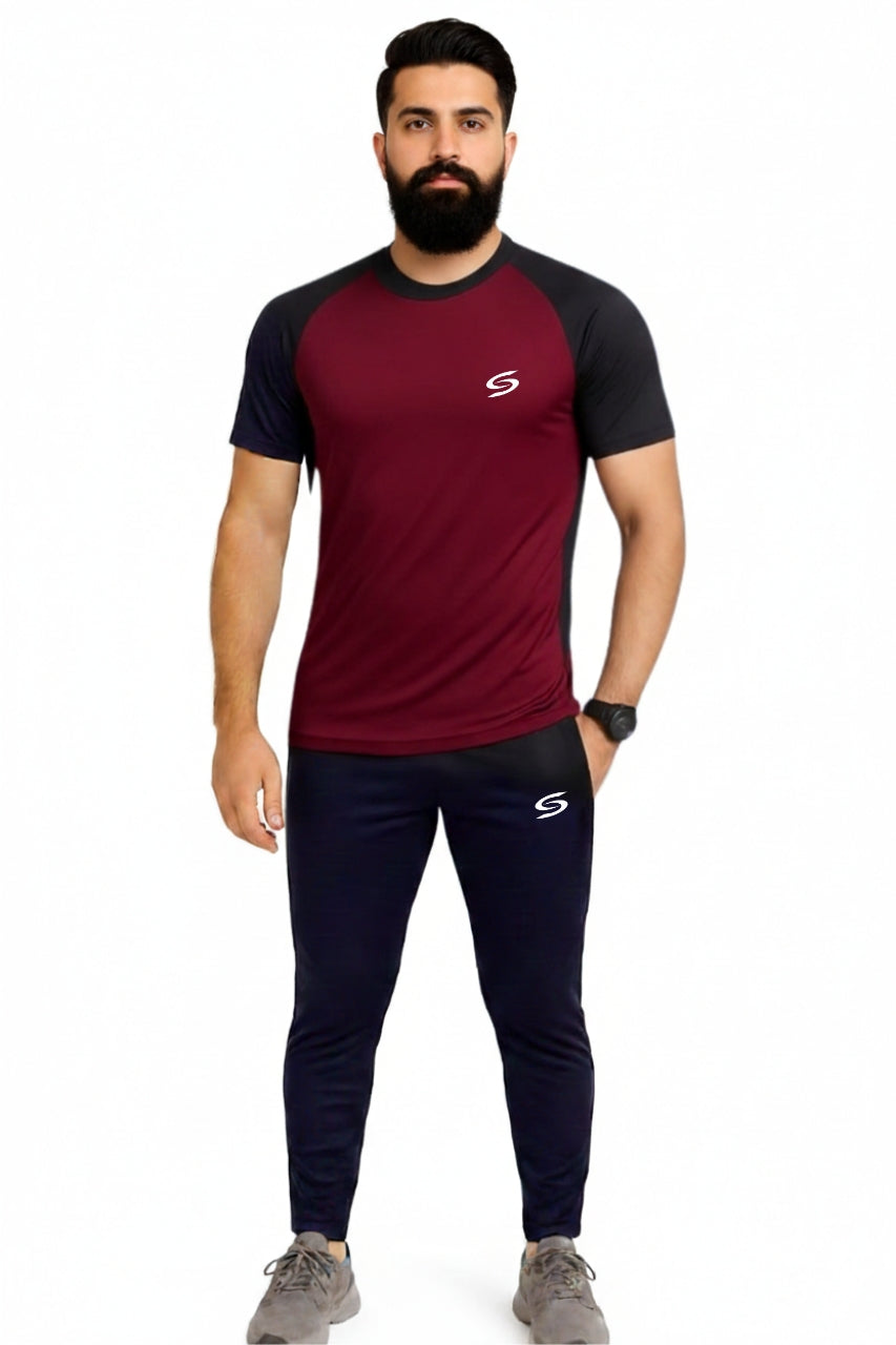 Men’s Dry-Fit Tracksuit-Maroon/Black Combo #169