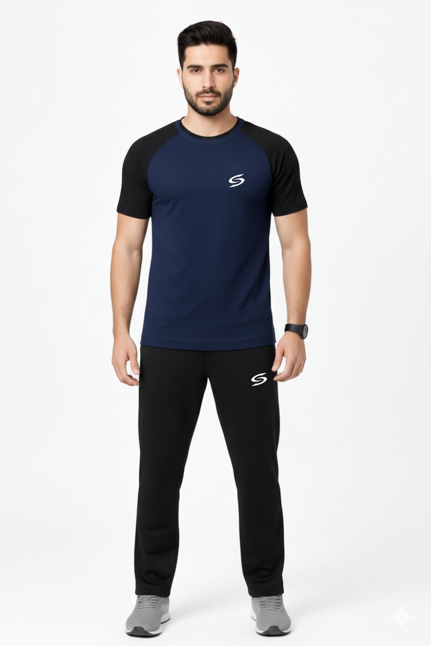 Men’s Dry-Fit Tracksuit-Navy Blue/Black Combo #172