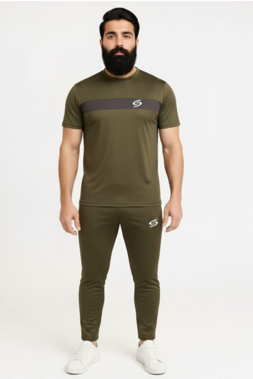 Men’s Dry-Fit Tracksuit-Olive Green/Grey #174 - Superwear