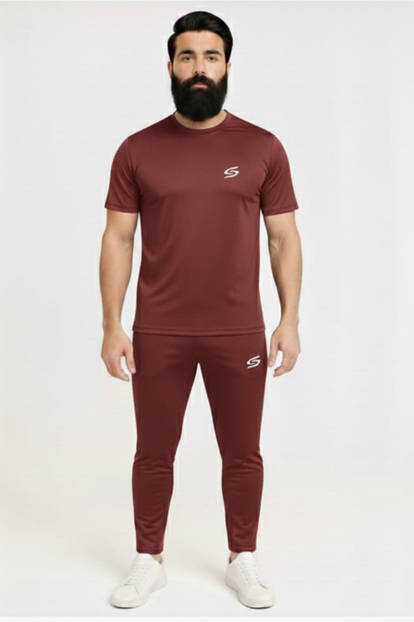 Men’s Dry-Fit Tracksuit-Full Maroon #176 - Superwear