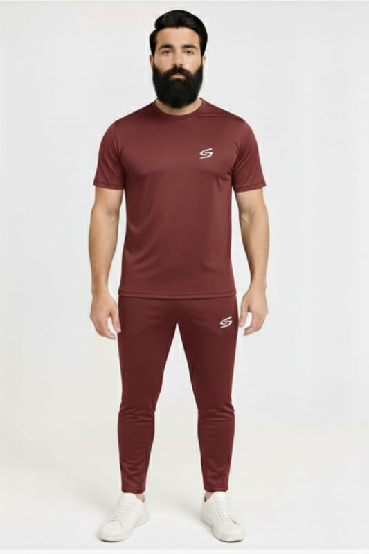 Men’s Dry-Fit Tracksuit-Full Maroon #176 - Superwear