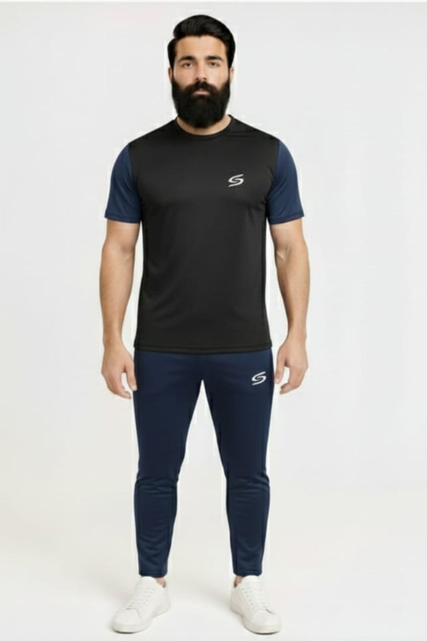 Men’s Dry-Fit Tracksuit-Black/Navy Blue Combo #177