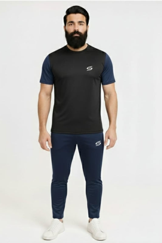 Men’s Dry-Fit Tracksuit-Black/Navy Blue Combo #177 - Superwear