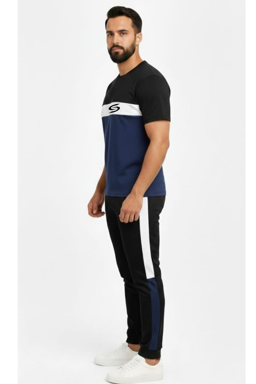 Men’s Dry-Fit Tracksuit-Navy Blue/White/Black Combo #179