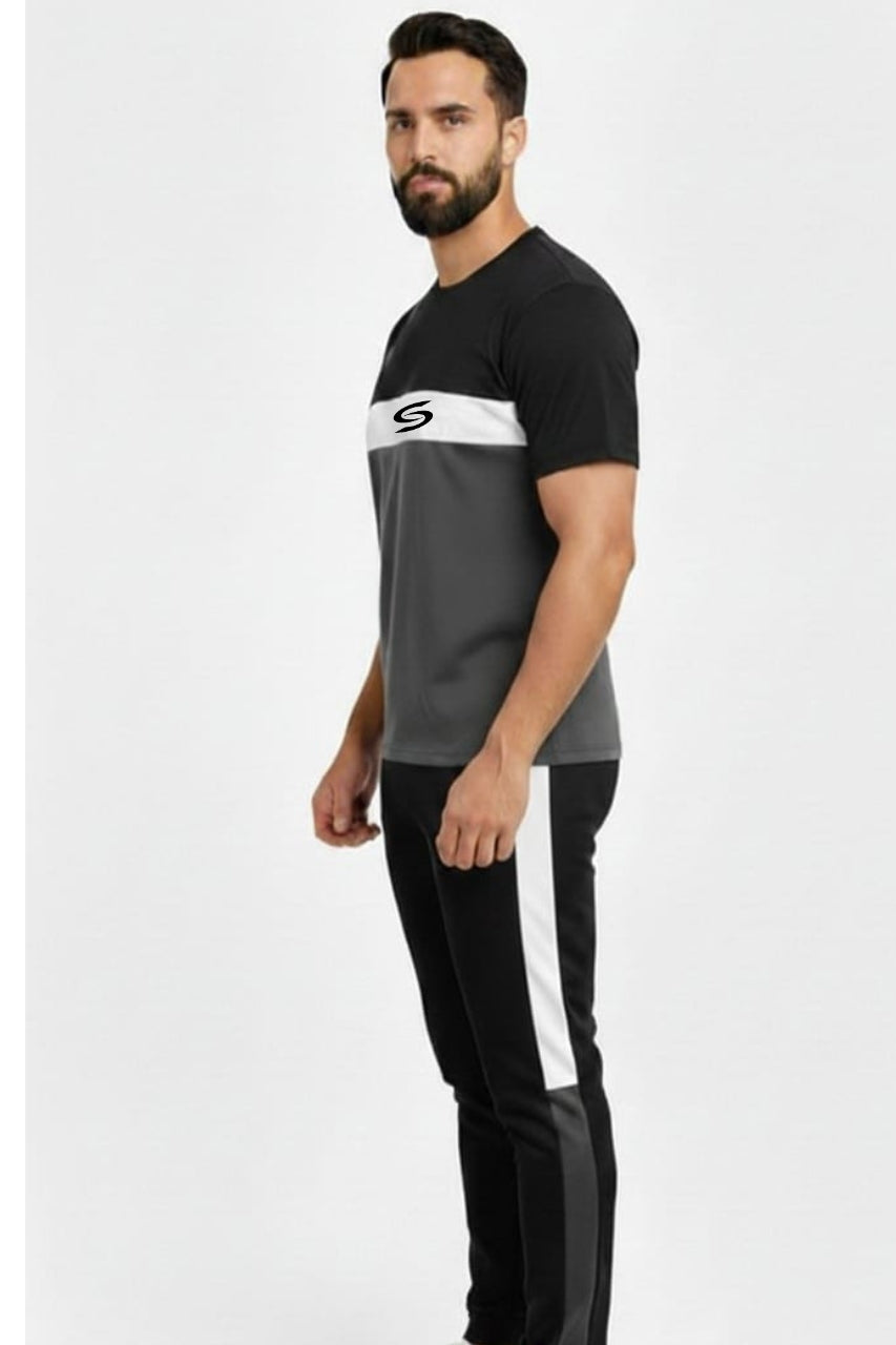 Men’s Dry-Fit Tracksuit-Grey/White/Black Combo #181 - Superwear
