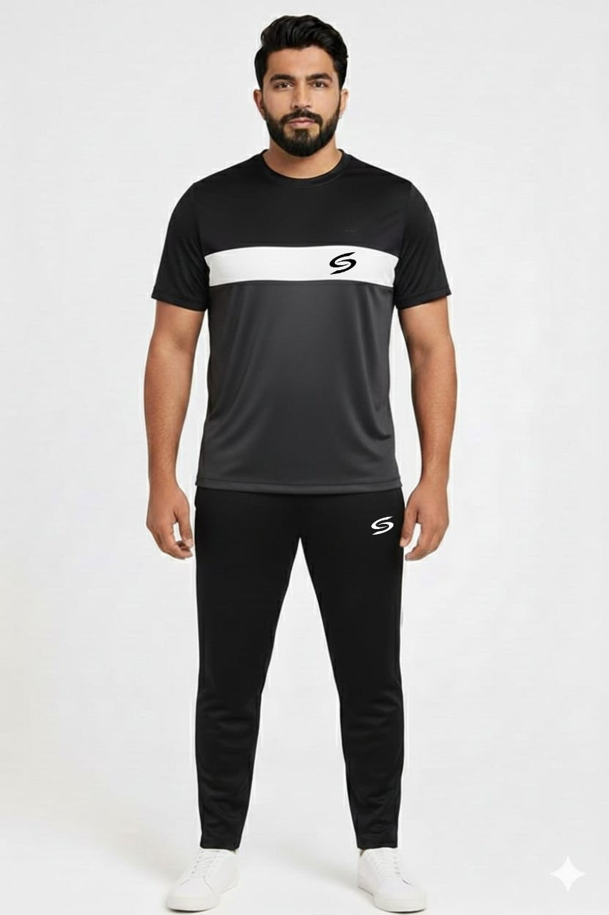 Men’s Dry-Fit Tracksuit-Grey/White/Black Combo #181