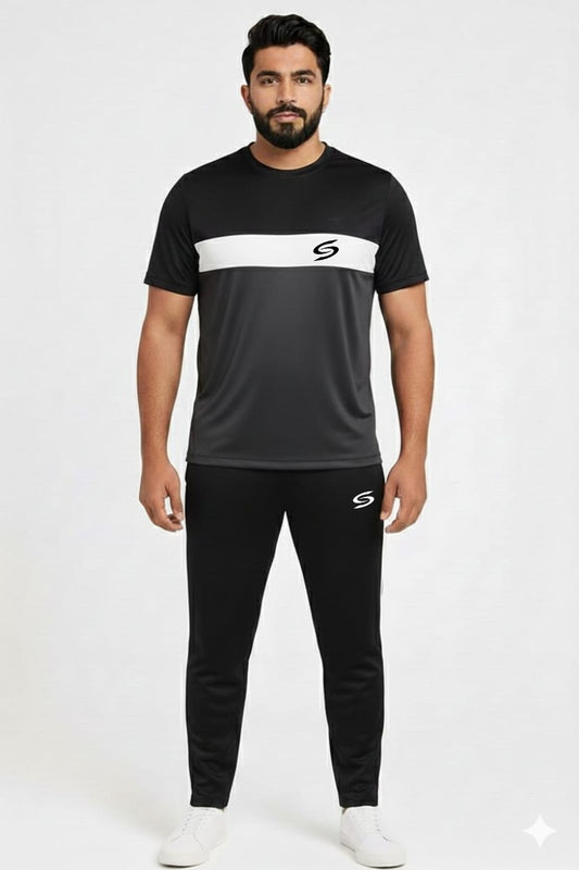 Men’s Dry-Fit Tracksuit-Grey/White/Black Combo #181 - Superwear