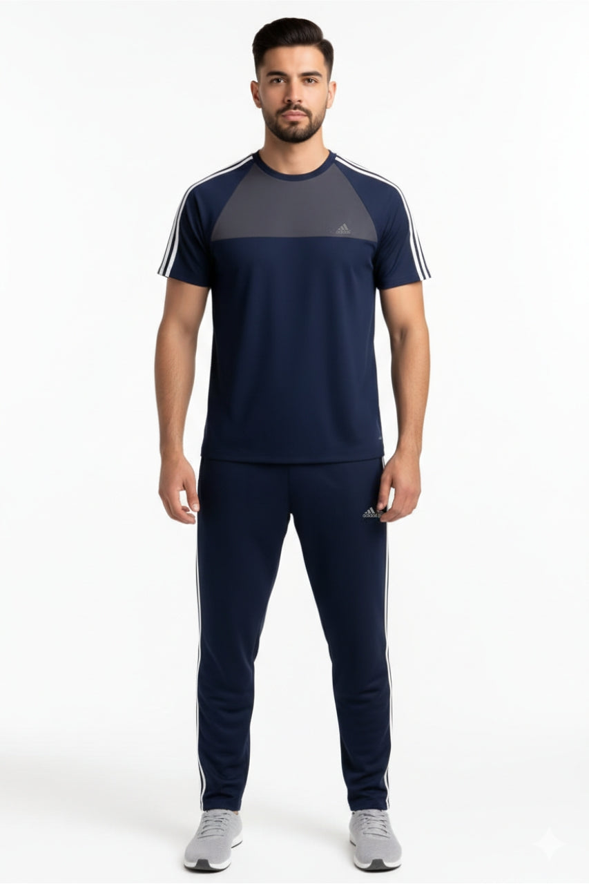 Men’s Dry-Fit Tracksuit-Adi Style-Navy Blue/Grey Combo#190