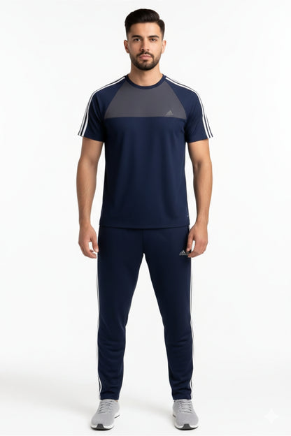 Men’s Dry-Fit Tracksuit-Adi Style-Navy Blue/Grey Combo#190 - Superwear