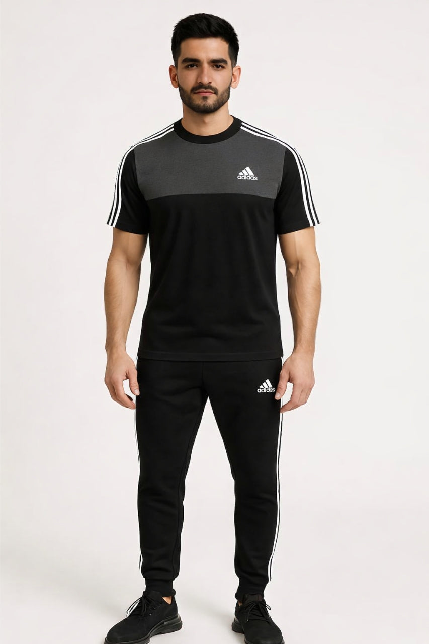 Men’s Dry-Fit Tracksuit-Adi Style-Black/Grey Combo#193 - Superwear