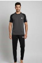 Men’s Dry-Fit Tracksuit-Adi Style-Grey/Black Combo#195