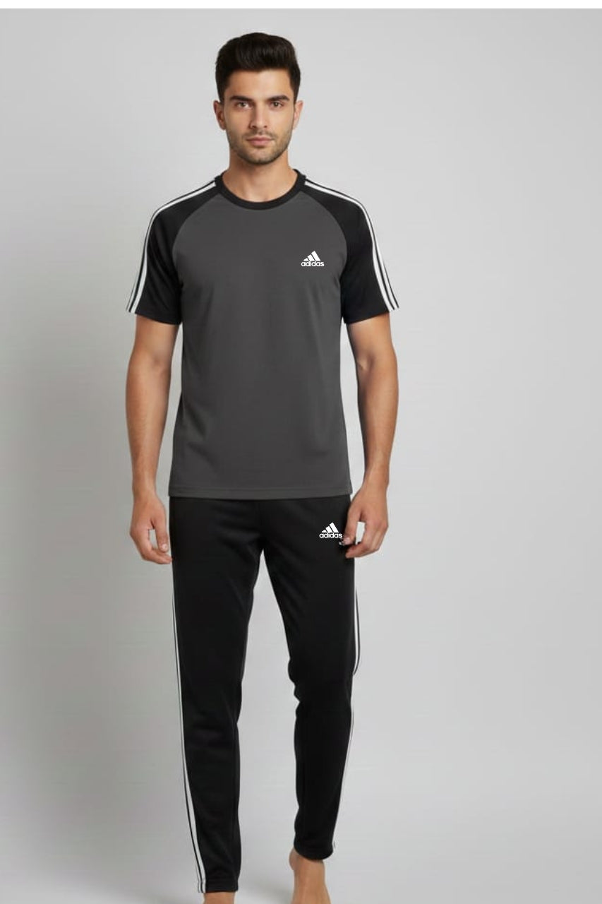 Men’s Dry-Fit Tracksuit-Adi Style-Grey/Black Combo#195 - Superwear