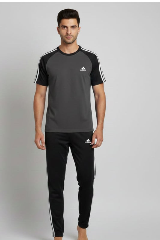Men’s Dry-Fit Tracksuit-Adi Style-Grey/Black Combo#195 - Superwear
