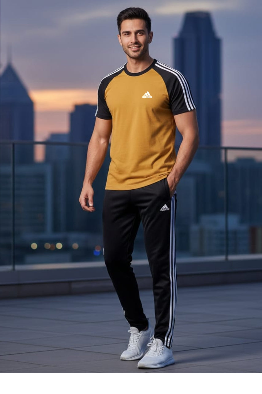 Men’s Dry-Fit Tracksuit-Adi Style-Yellow/Black Combo#196