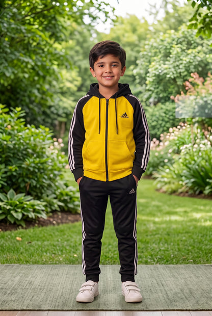 Kid's Only-Adi premium yellow and black tracksuit by My Store, featuring comfortable fabric and sporty design.