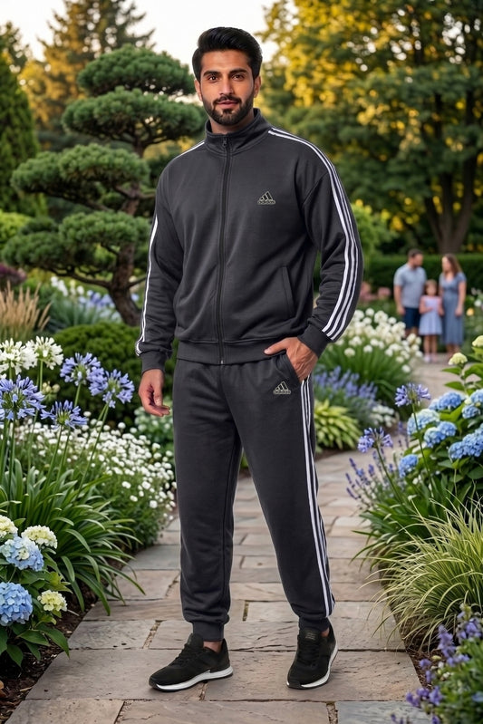 Adi Gray Mock Neck Full-Zip Tracksuit by My Store, featuring a stylish zip-up top and matching pants, casual athletic wear.