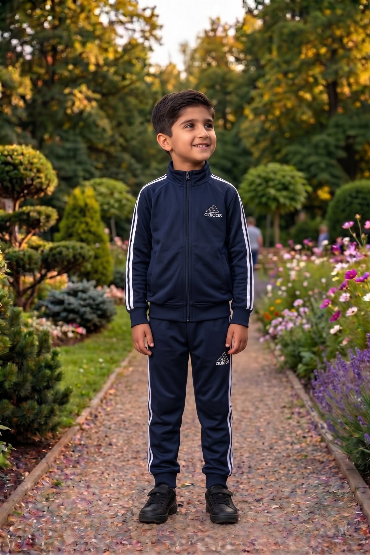 Kids' Kid's Only-Adi Navy Mock Neck Premium Tracksuit, featuring a navy-colored top with a mock neckline and matching pants.