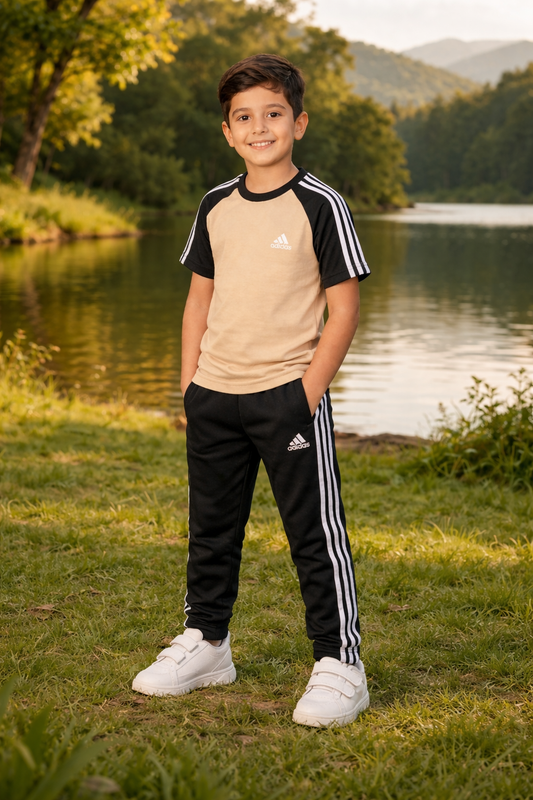 Superwear Kid's sandals in beige and black combo, featuring open-toe design and adjustable straps, suitable for casual wear.