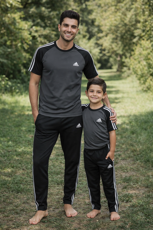 Grey and black combo T-shirt for father and son by Superwear, featuring matching designs in a comfortable casual style.