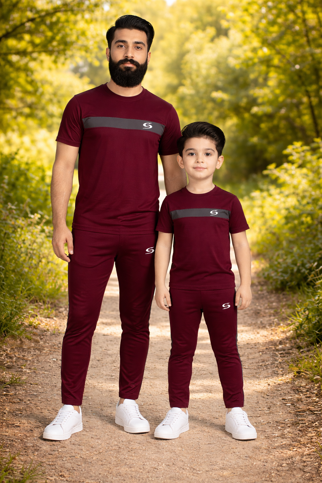 Maroon and gray "Like Father Like Son" T-shirt by Superwear, featuring matching casual style for father and son.