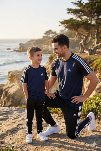 Navy blue and black combo hoodie from Superwear's Like Father Like Son-Adi collection, featuring a comfortable fit and stylish design.