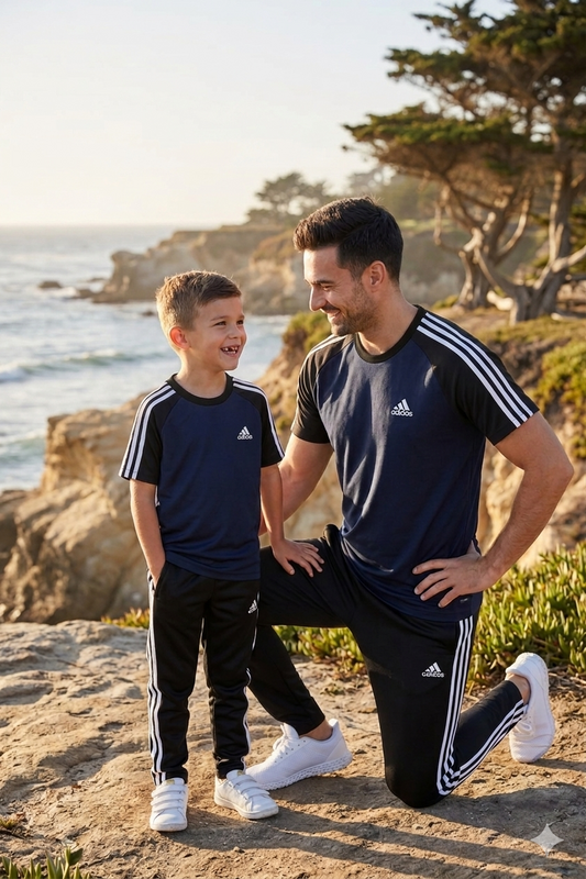 Navy blue and black combo hoodie from Superwear's Like Father Like Son-Adi collection, featuring a comfortable fit and stylish design.