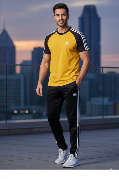 Men’s Dry-Fit Tracksuit-Adi Style-Yellow/Black Combo#196 - Superwear