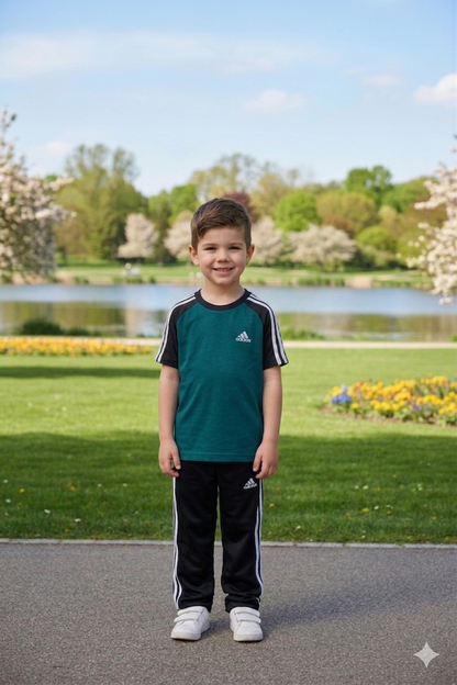 Kids' dry-fit tracksuit by Superwear in zinc and black, featuring comfortable athletic design and sporty style.