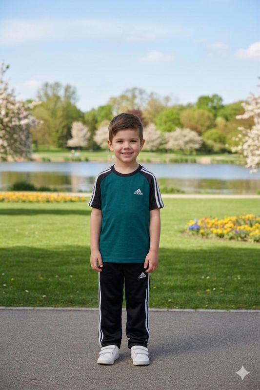 Kids' dry-fit tracksuit by Superwear in zinc and black, featuring comfortable athletic design and sporty style.
