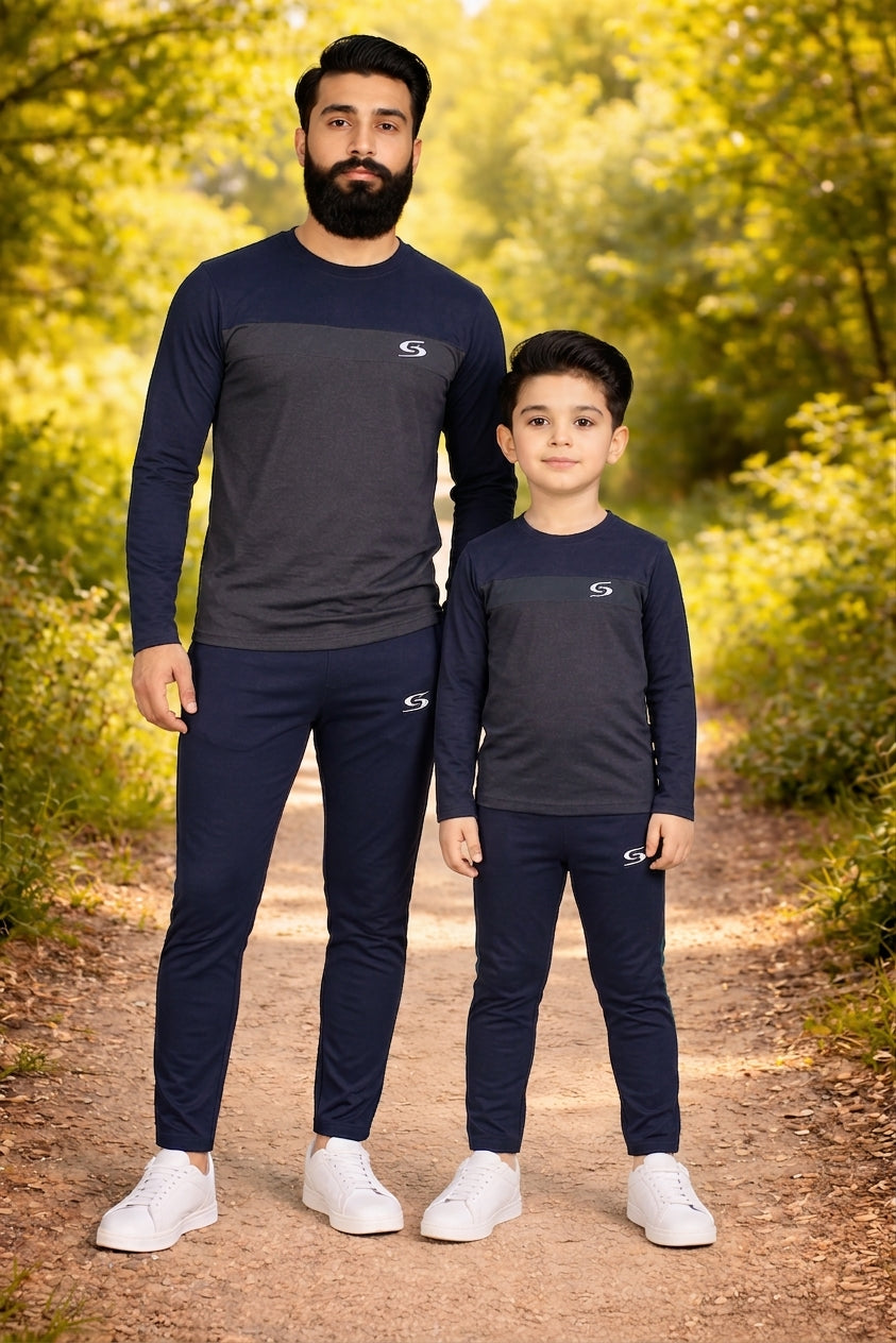 Navy blue and gray long sleeve shirt for men and boys, like father like son matching outfits by Superwear.