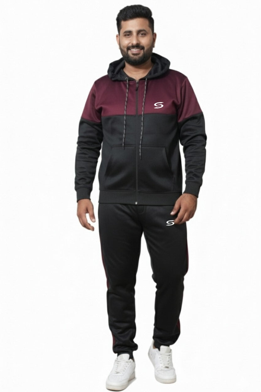 Premium-Black+Maroon Combo-Micro Fleece Tracksuit For Men - Superwear