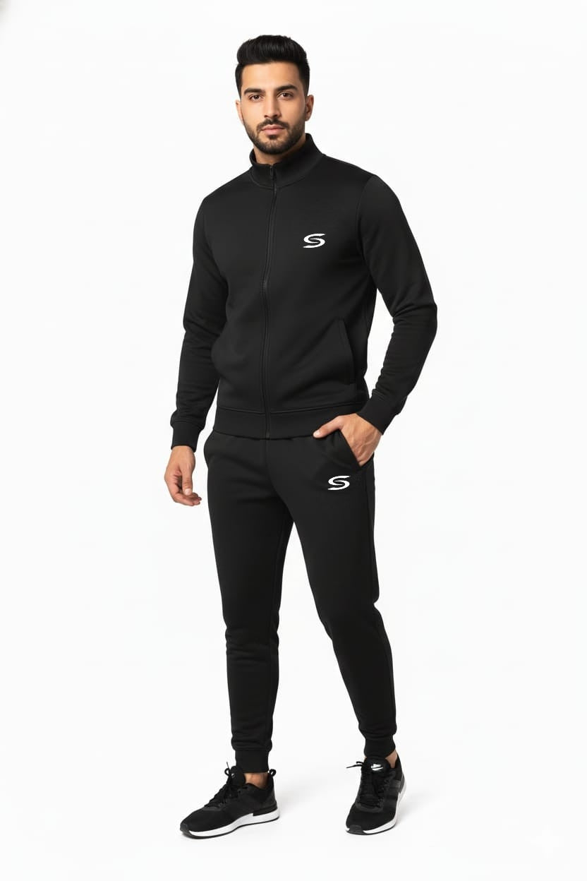 Black Mock Neck Full-Zip Tracksuit - Superwear