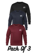 Premium Pack Of 3-Black+Navy+Maroon-Crew-Neck Sweatshirt - Superwear