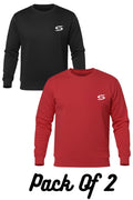 Premium Pack Of 2-Black+Red-Crew-Neck Sweatshirt - Superwear