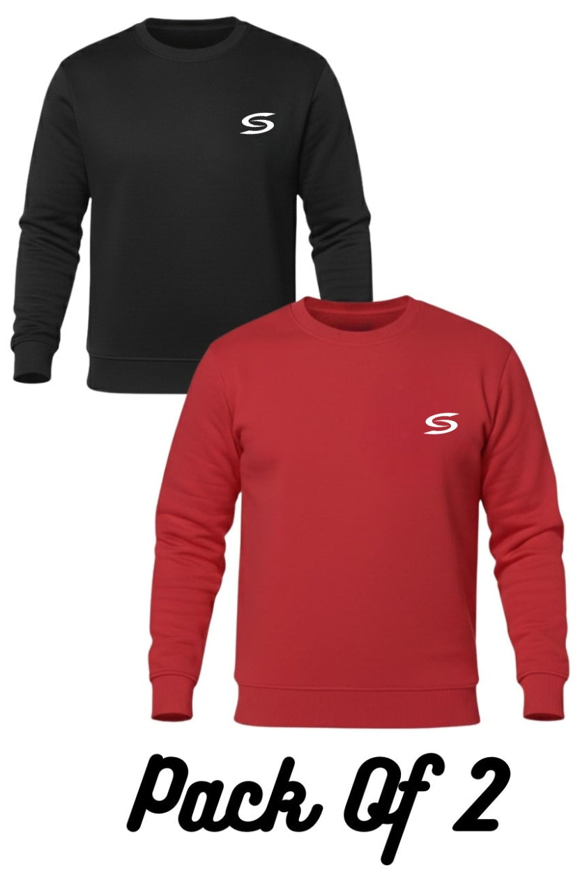 Premium Pack Of 2-Black+Red-Crew-Neck Sweatshirt - Superwear