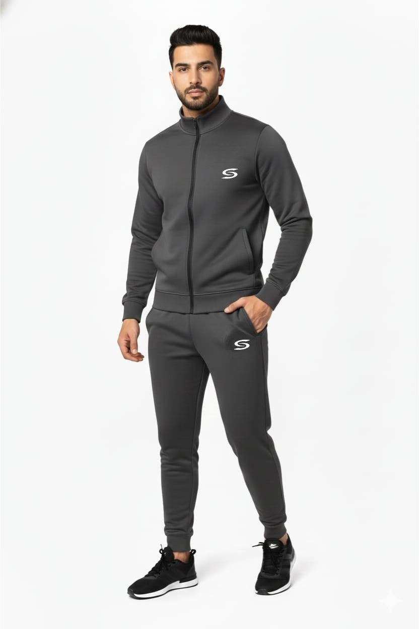 Grey Mock Neck Full-Zip Tracksuit - Superwear