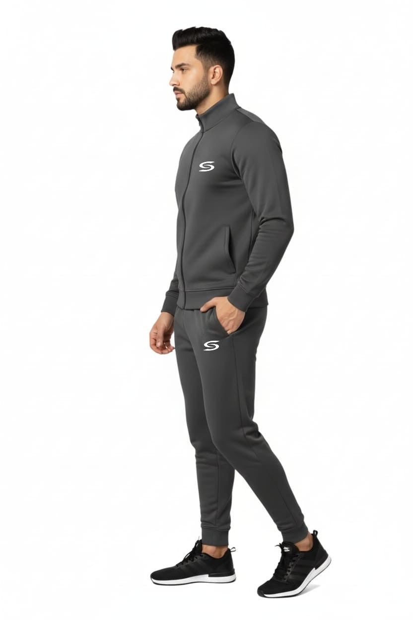 Grey Mock Neck Full-Zip Tracksuit - Superwear